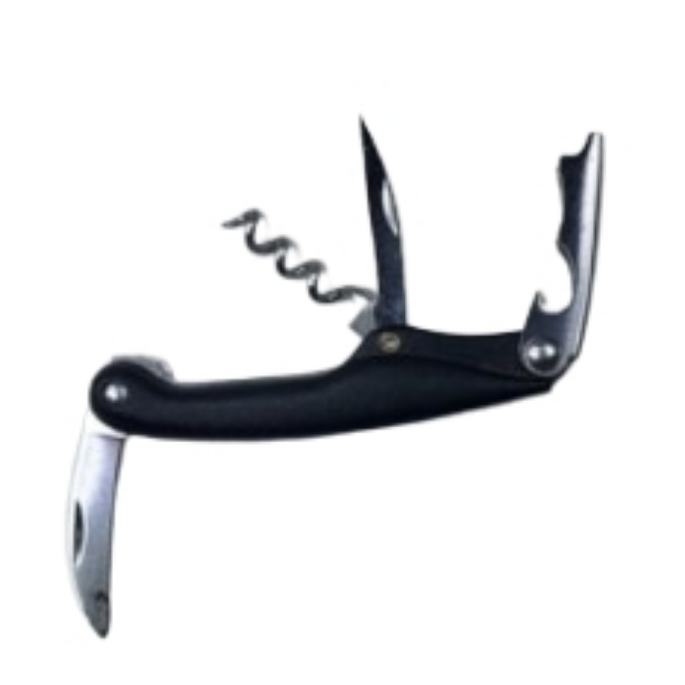 Black Stainless Steel Waiters Corkscrew Bottle Opener